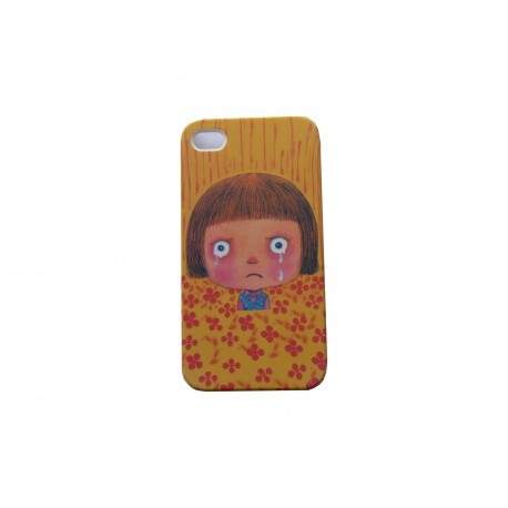 Coque pour Iphone 4 jaune avec une petite fille triste  + film protection écran