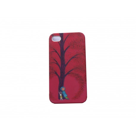 Coque pour Iphone 4 rose arbre petit lapin  + film protection écran