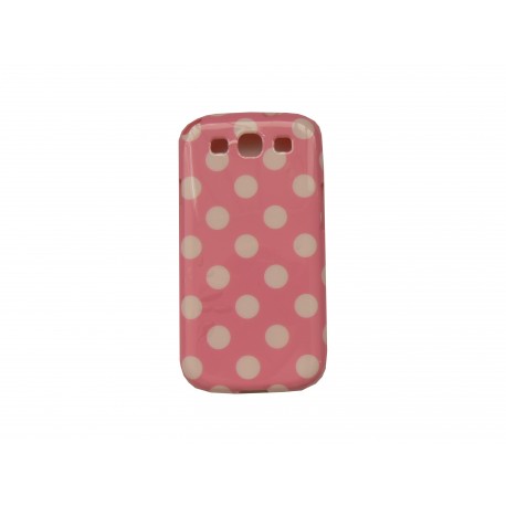 Coque pour Samsung I9300 Galaxy S3 rose claire pois blancs+ film protection écran offert