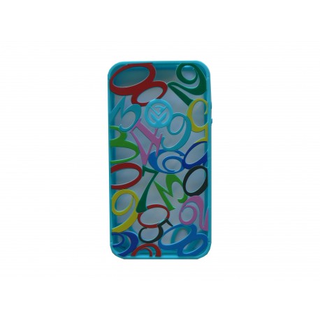 Coque pour  Iphone 4 silicone avec des chiffres pourtour bleu + film protection écran offert