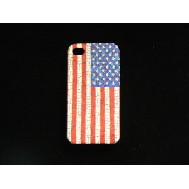 Coque rigide drapeau USA vintage effet brisée pour Iphone 4  + film protection écran offert