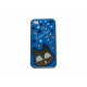 Coque pour Iphone 4 brillante bleue avec un chat miroir + film protection écran