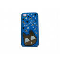 Coque pour Iphone 4 brillante bleue avec un chat miroir + film protection écran