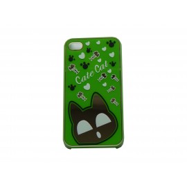 Coque pour Iphone 4 brillante verte avec un chat miroir + film protection écran