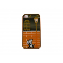 Coque pour Iphone 4 brillante orange et miroir petit chien + film protection écran