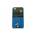 Coque pour Iphone 4 brillante bleue et miroir petit chien + film protection écran