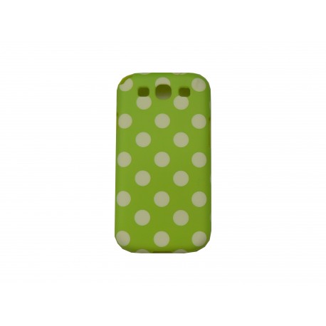 Coque pour Samsung I9300 Galaxy S3 verte pois blancs+ film protection écran offert