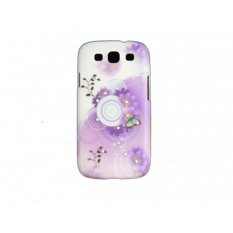 Coque pour Samsung I9300 Galaxy S3 violette papillon bleu strass diamants+ film protection écran offert