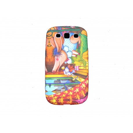 Coque pour Samsung I9300 Galaxy S3 silicone multicolore cochon + film protection écran offert