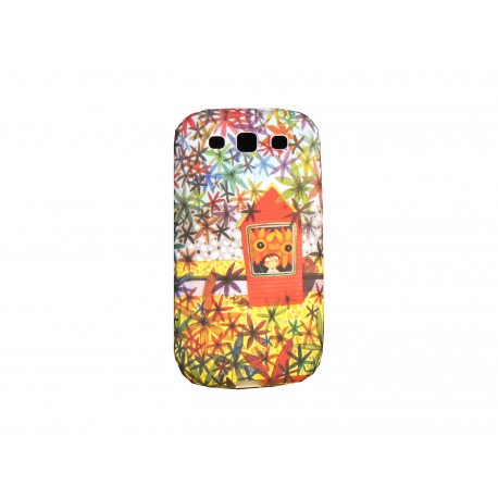 Coque pour Samsung I9300 Galaxy S3 silicone multicolore maison rouge + film protection écran offert