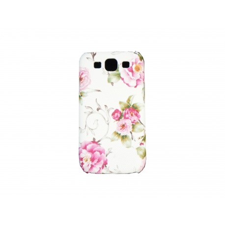 Coque pour Samsung I9300 mate blanche fleurs roses  + film protection écran offert