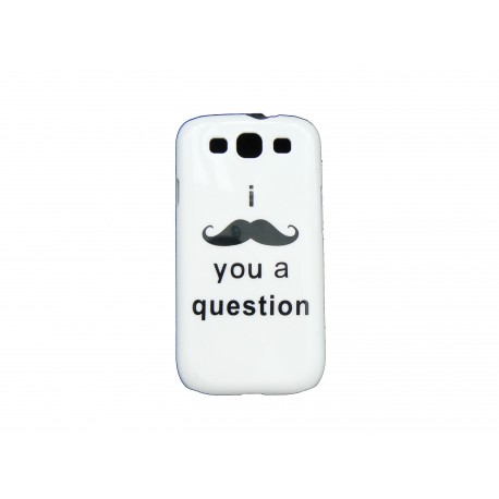 Coque pour Samsung I9300 blanche moustache noire + film protection écran offert