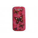 Coque pour Samsung I9300 Galaxy S3 rose papillons rouges strass diamants+ film protection écran offert