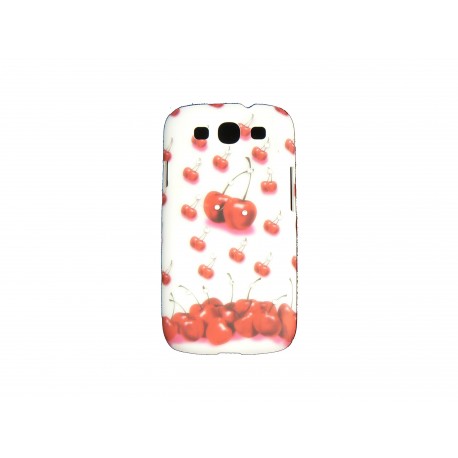 Coque pour Samsung I9300 Galaxy S3 blanche cerises rouges strass diamants+ film protection écran offert