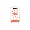 Coque pour Samsung I9300 Galaxy S3 blanche cerises rouges strass diamants+ film protection écran offert