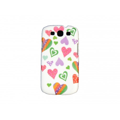 Coque pour Samsung I9300 Galaxy S3 blanche curs multicolores + film protection écran offert