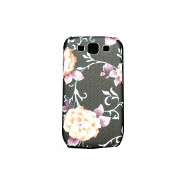 Coque pour Samsung I9300 Galaxy S3 noire fleurs oranges+ film protection écran offert