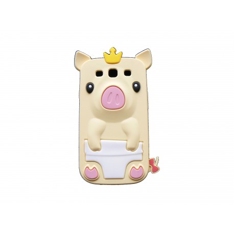 Coque pour Samsung I9300 Galaxy S3 silicone cochon beige + film protection écran offert