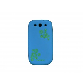 Coque pour Samsung I9300 Galaxy S3 silicone bleue cercles verts+ film protection écran offert