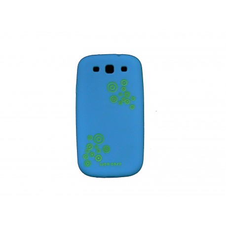 Coque pour Samsung I9300 Galaxy S3 silicone bleue cercles verts+ film protection écran offert