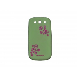 Coque pour Samsung I9300 Galaxy S3 silicone verte cercles roses+ film protection écran offert