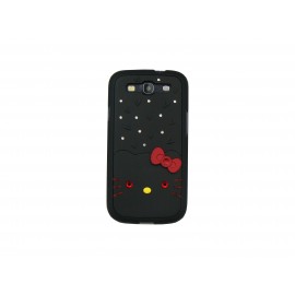 Coque pour Samsung I9300 Galaxy S3 noire chat nud rouge strass diamants + film protection écran offert