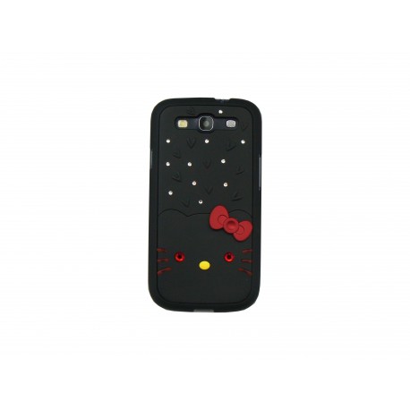 Coque pour Samsung I9300 Galaxy S3 noire chat nud rouge strass diamants + film protection écran offert