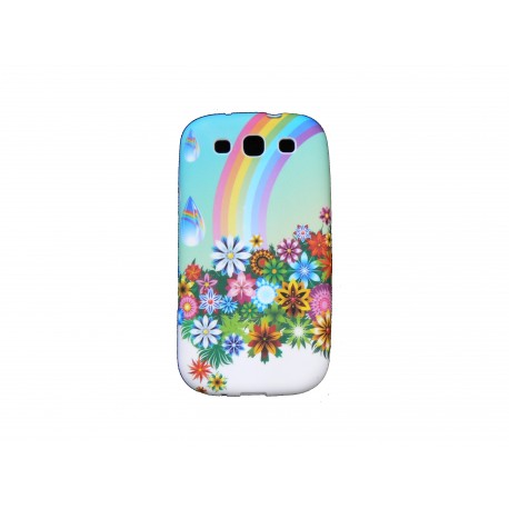 Coque pour Samsung I9300 Galaxy S3 silicone bleue arc en ciel + film protection écran offert