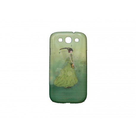 Coque pour Samsung I9300 Galaxy S3 verte dame robe verte + film protection écran offert