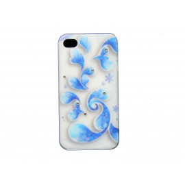 Coque pour Iphone 4S blanche et  bleue strass diamants + film protection écran