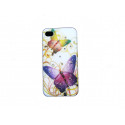 Coque pour Iphone 4S blanche papillons multicolores strass diamants + film protection écran