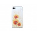 Coque pour Iphone 4S blanche fleurs oranges strass diamants + film protection écran