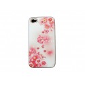 Coque pour Iphone 4S blanche fleurs roses strass diamants + film protection écran