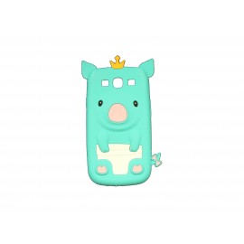 Coque pour Samsung I9300 Galaxy S3 silicone cochon bleu turquoise+ film protection écran offert