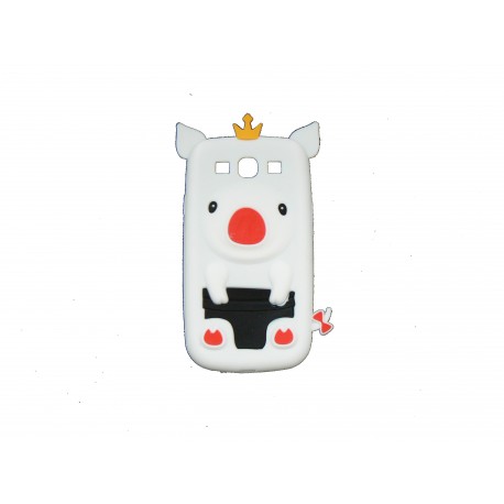 Coque pour Samsung I9300 Galaxy S3 silicone cochon blanc nez rouge + film protection écran offert