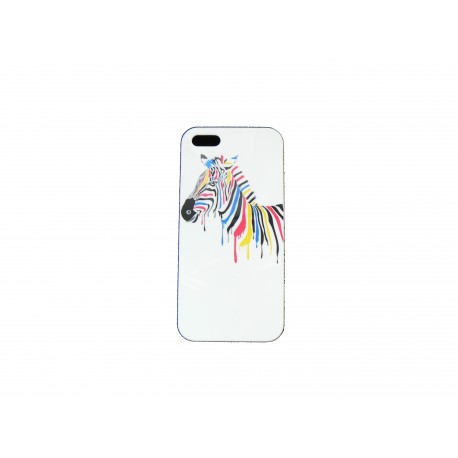 Coque pour Iphone 5 blanche zèbre multicolore + film protection écran offert