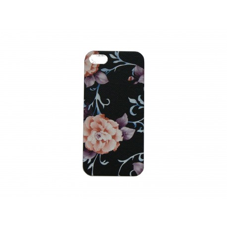 Coque pour Iphone 5 noire fleur saumon  + film protection écran offert