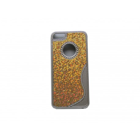 Coque pour Iphone 5 paillettes jaunes oranges + film protection écran offert