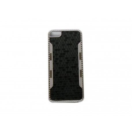 Coque pour Iphone 5 noire contour métal + film protection écran offert