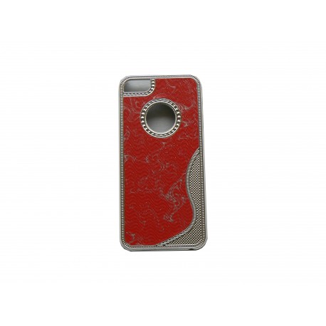 Coque pour Iphone 5 rouge paillettes argents contour métal + film protection écran offert