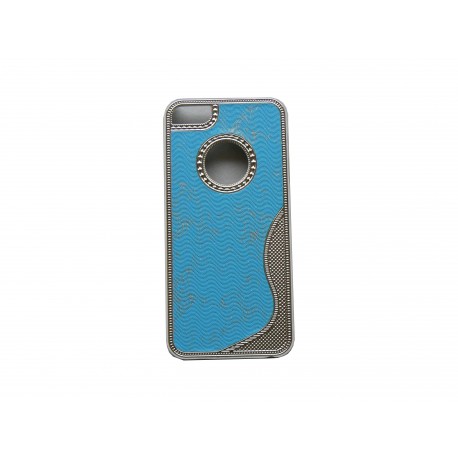 Coque pour Iphone 5 bleue paillettes argents contour métal + film protection écran offert