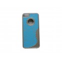 Coque pour Iphone 5 bleue paillettes argents contour métal + film protection écran offert