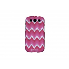 Coque pour Samsung I9300 Galaxy S3 rose rayée blanche + film protection écran offert