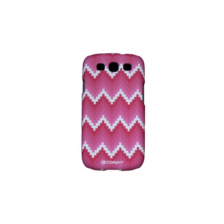 Coque pour Samsung I9300 Galaxy S3 rose rayée blanche + film protection écran offert