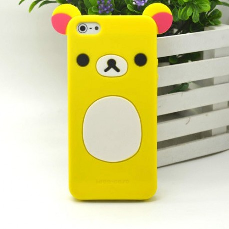 Coque pour Iphone 5 silicone koala jaune oreilles roses  + film protection écran offert