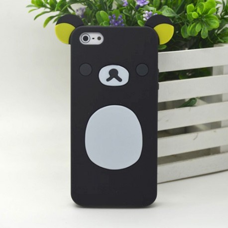 Coque pour Iphone 5 silicone koala noir oreilles jaunes  + film protection écran offert