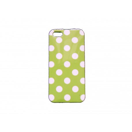 Coque pour Iphone 5 silicone semi-rigide verte à pois blancs  + film protection écran offert