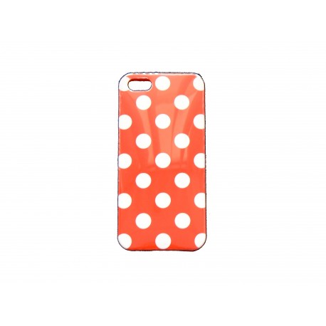 Coque pour Iphone 5 silicone semi-rigide rouge à pois blancs  + film protection écran offert