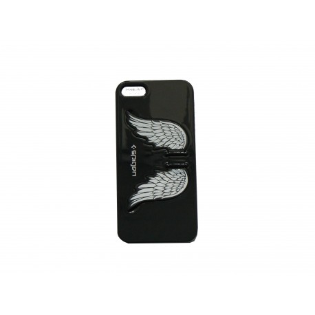 Coque pour Iphone 5 noire avec des ailes d'ange + film protection écran