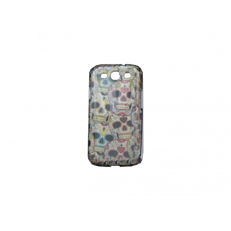 Coque pour Samsung I9300 Galaxy S3 tête de mort multicolore + film protection écran offert